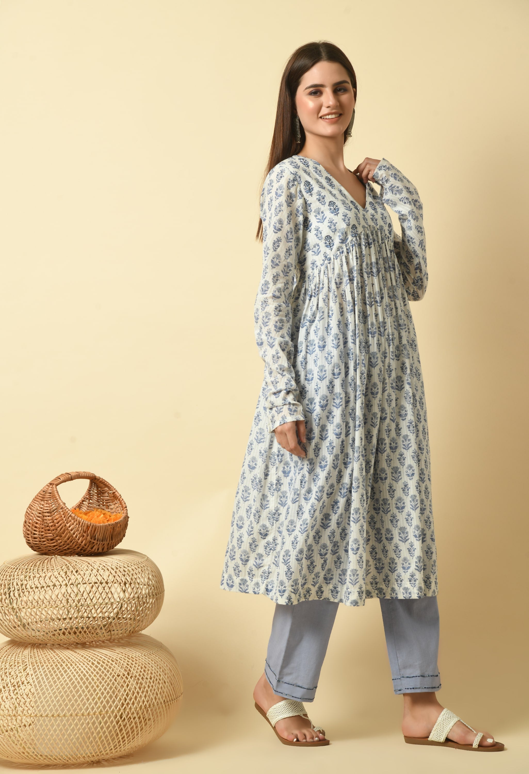 Tarang Handblock Cotton Anarkali Set | Block Print Anarkali Kurta Set For Women